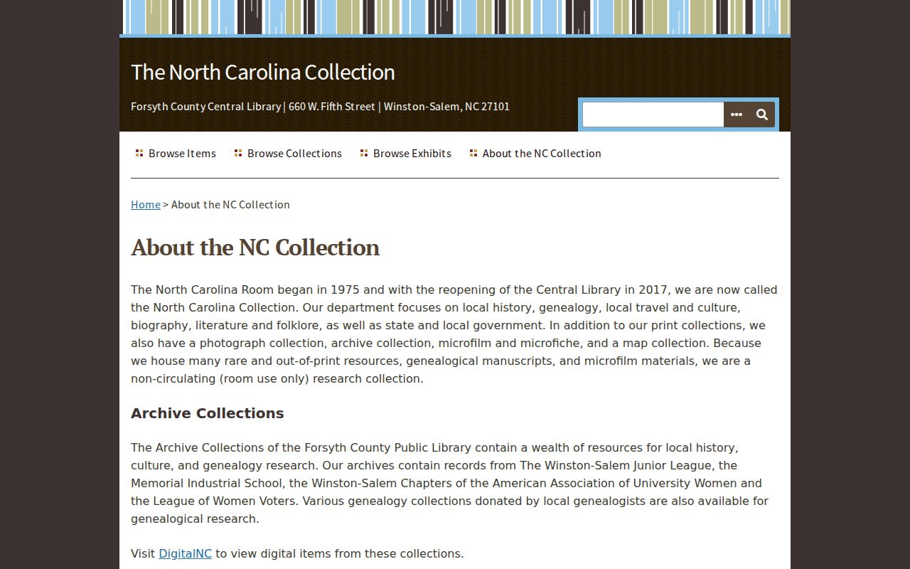 Winston-Salem previous residents research at the North Carolina Collection